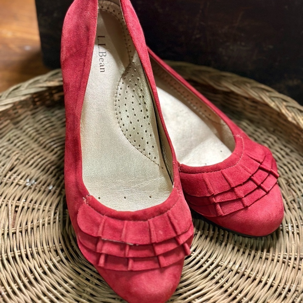 L.L. Bean Women's Red Suede Ruffle Shoes